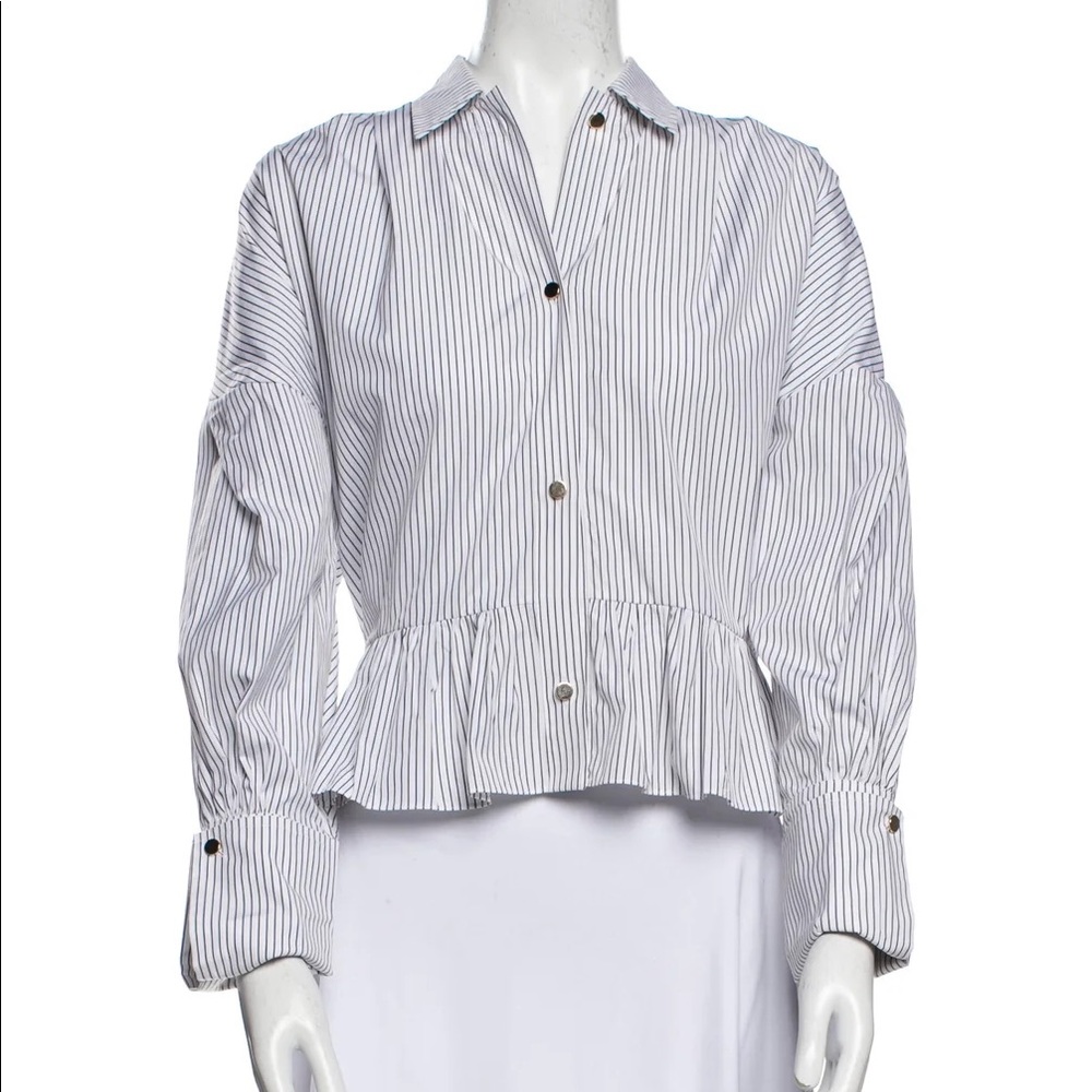 Brøgger striped ruffle hem Button-Up Top‎ long sleeve dropped shoulder